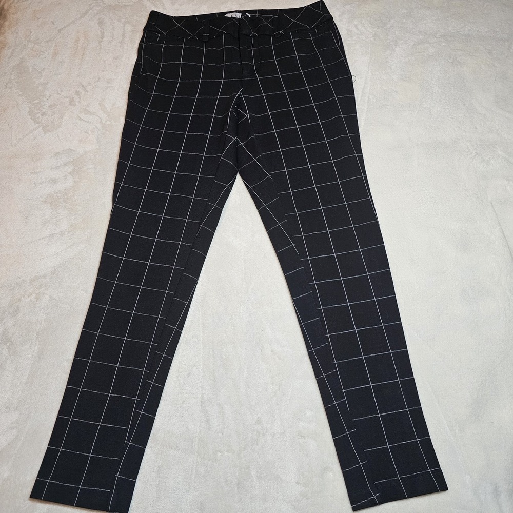 Elle Black & White Windowpane Plaid Stretchy Women's Pants Size 2